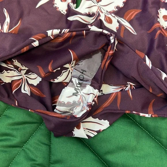 NWT Mikoh hinano one piece orchid print swimsuit. Hygienic liner on. Burgundy - Picture 5 of 6